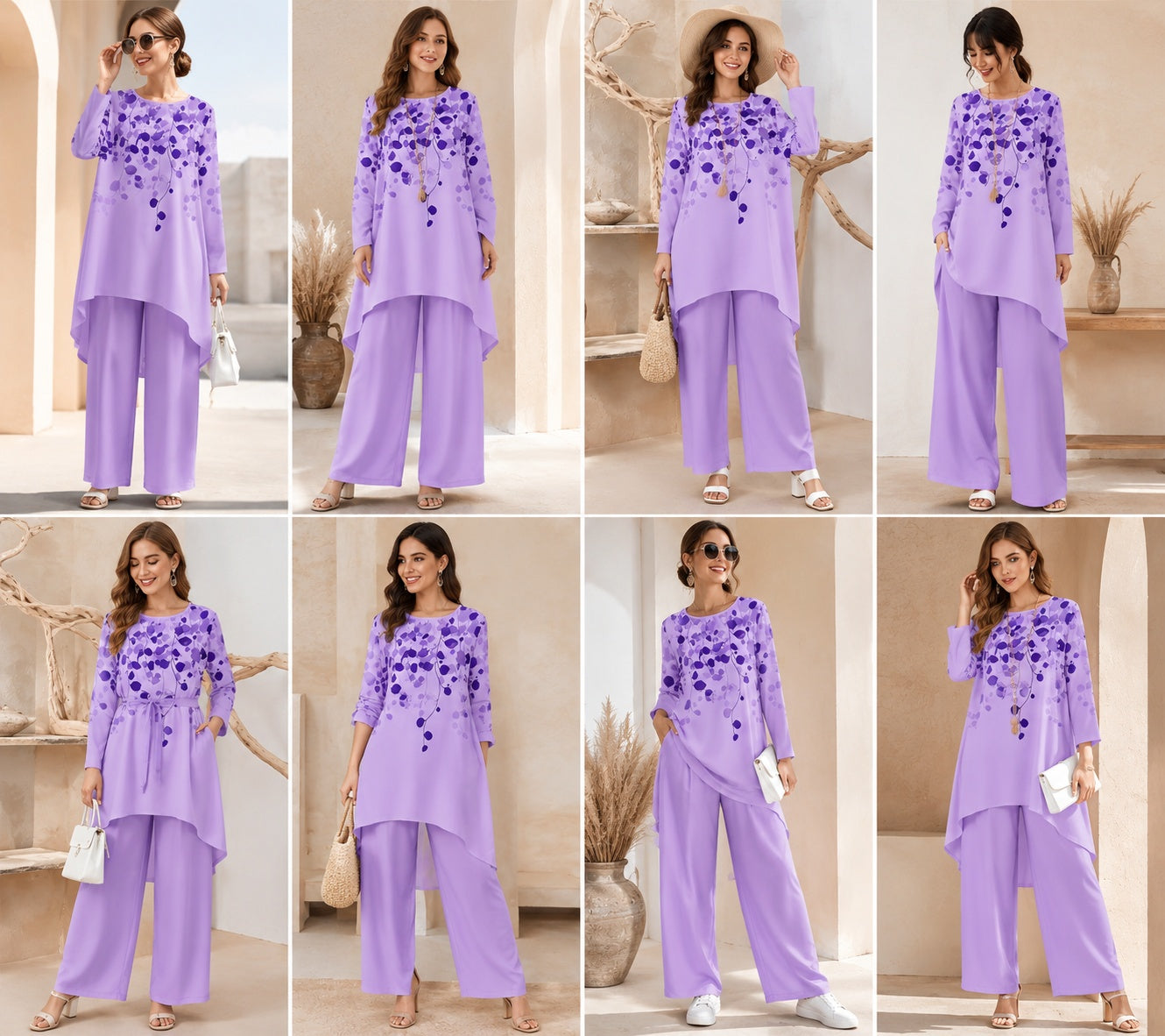 Women's Plus Size Leaf Print Top & Wide-Leg Pants Set