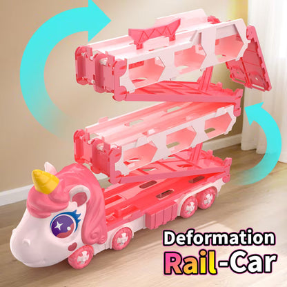 Kids Transport Truck Toy with Dual Tracks & 2 Metal Cars 🚛🏁