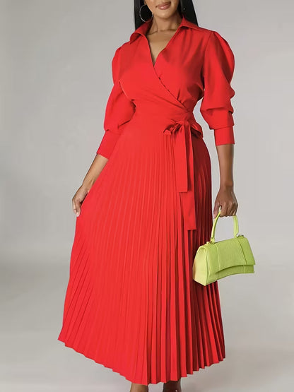 Women’s High-Waisted Polo Collar Dress | Casual Pleated Comfort Dress for Daily Wear