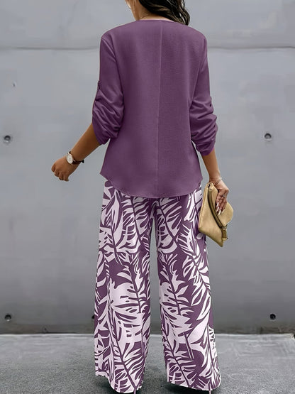 Elegant Long Sleeve Top + Pants Set Spring-Summer