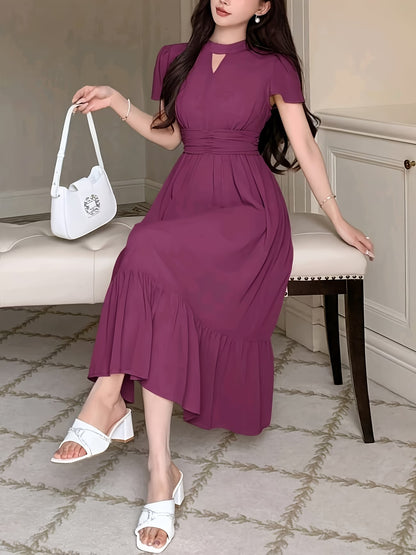 Women's Elegant Pleated Waist Ruffle Hem Maxi Dress