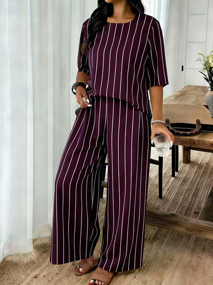 Women’s Plus-Size Casual 2-Piece Set – Off-Shoulder Batwing Top & Printed Pants