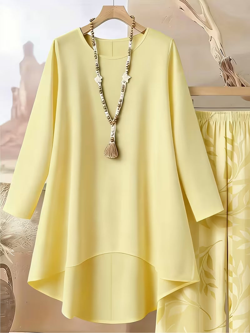 Elegant Leaf Print High-Low Co-Ord Set