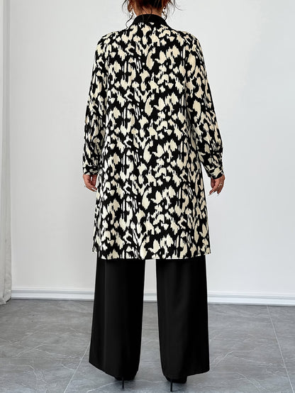 Women's Elegant Patchwork Cardigan, Mid-Length Shirt & Straight-Leg Trousers Set
