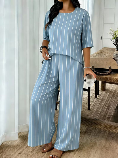 Women’s Plus-Size Casual 2-Piece Set – Off-Shoulder Batwing Top & Printed Pants