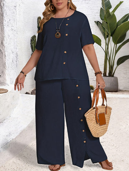 CurveEase Plus Size Solid Summer Co-Ord Set