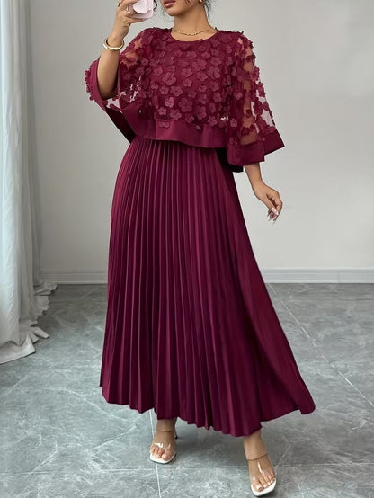 Women’s Elegant 3D Floral Appliqué Dress