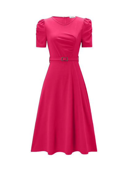 Women's Elegant V-Neck Ruffle Midi Dress with Waist Belt