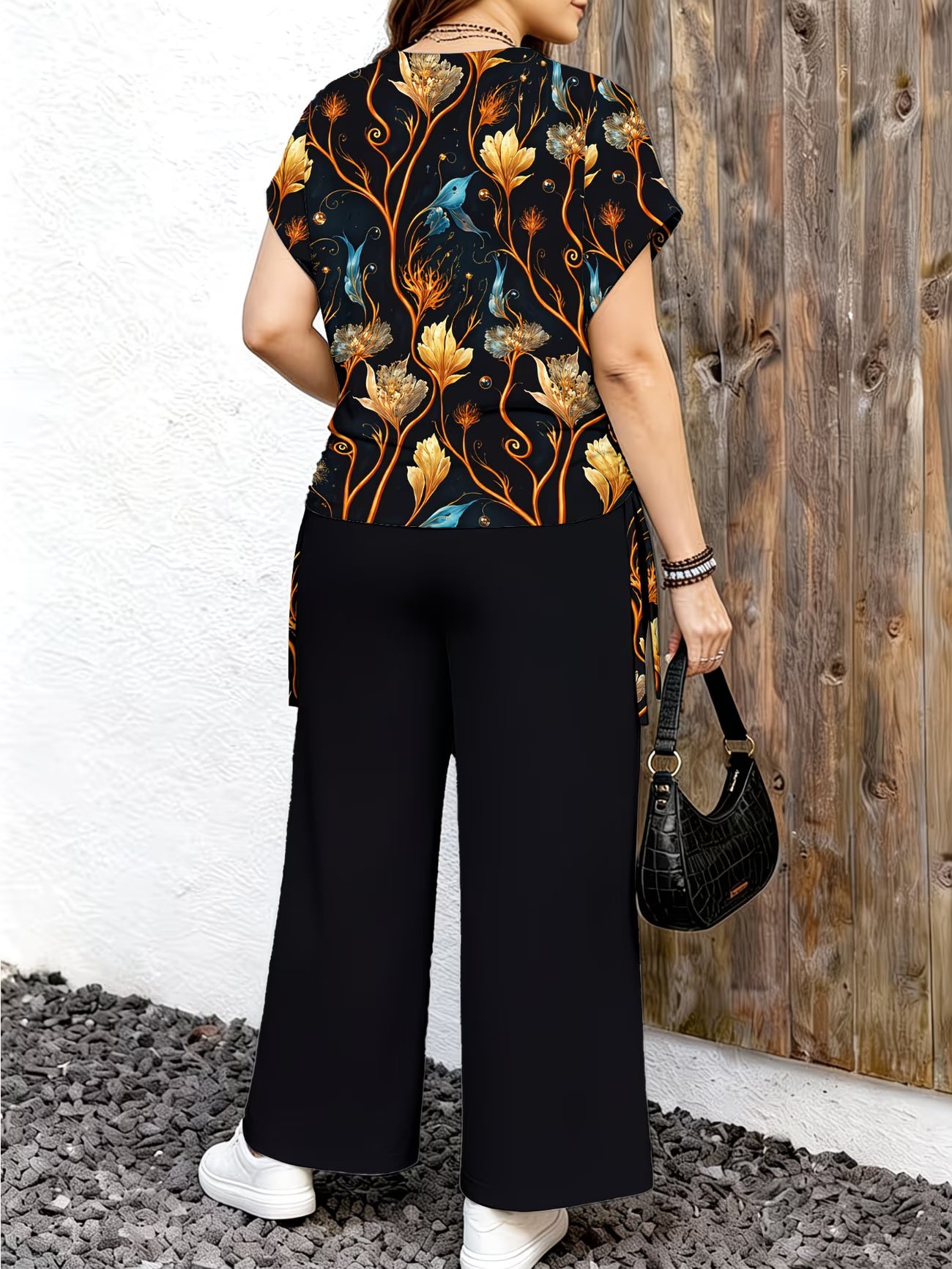 Women's Minimalist Print Top & Loose Pants Two-Piece Set