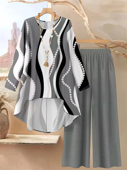 Women’s Color-Block Striped Top & Pants Set