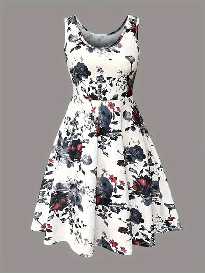 Plus Size Women Elegant Lace Coat & Printed Vest Dress 2-Piece Outfit Set