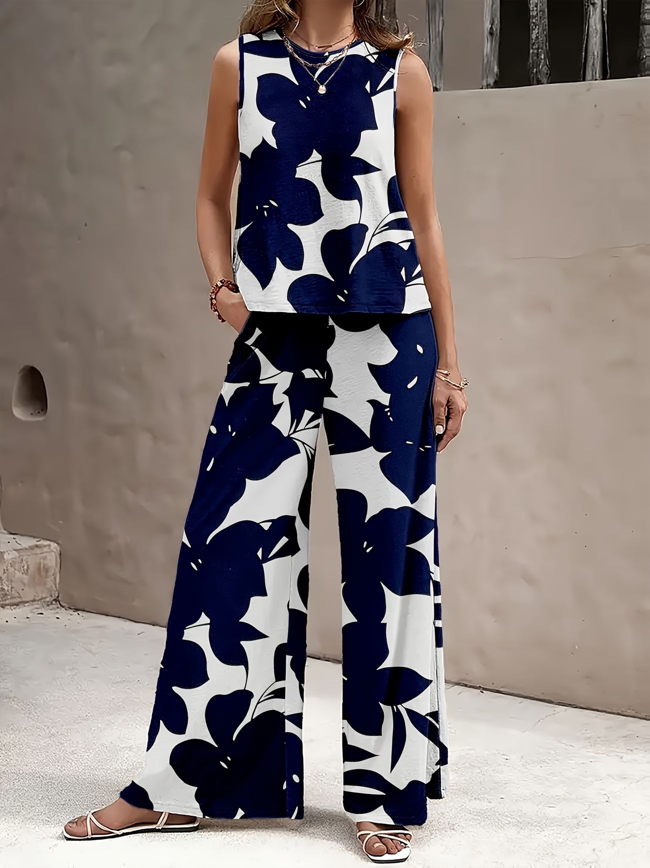 Chic Polka Dot Two-Piece Set – Stylish Top & Printed Pants Outfit for Women