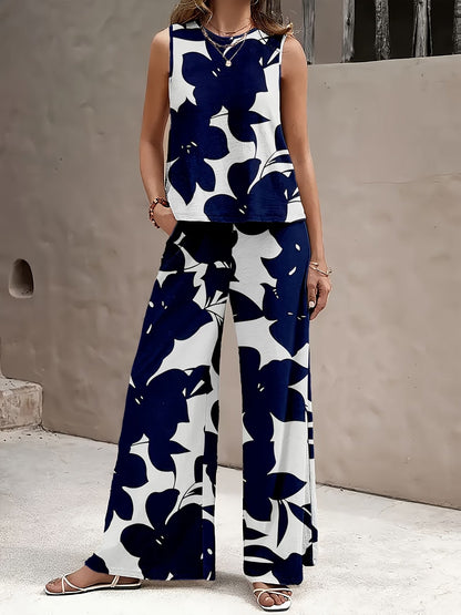 Chic Polka Dot Two-Piece Set – Stylish Top & Printed Pants Outfit for Women