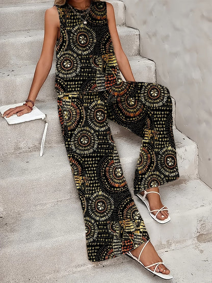 Chic Polka Dot Two-Piece Set – Stylish Top & Printed Pants Outfit for Women