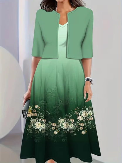 Women’s Floral Dress Set with Cardigan – Casual Elegant Wear