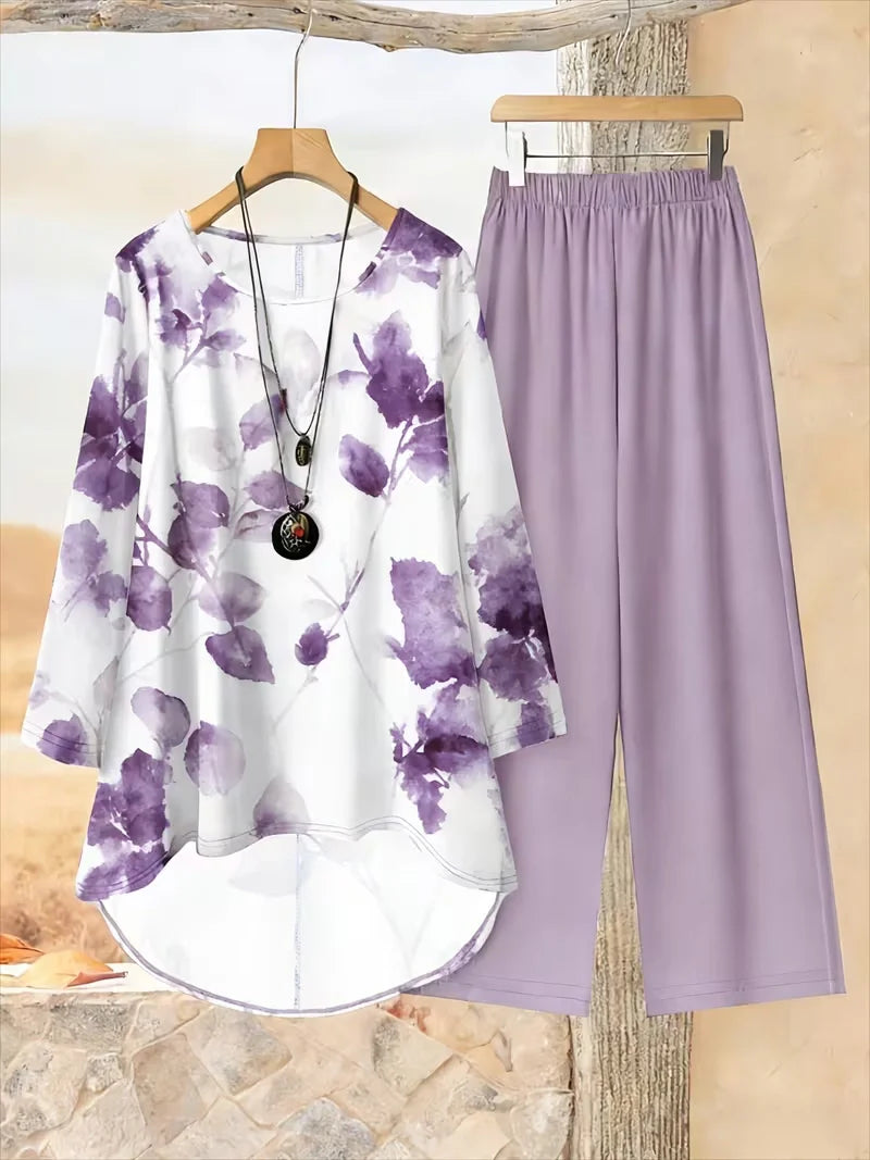 Effortless Breeze Floral Co-Ord Set (Top + Pants) – Plus Size Comfort Wear