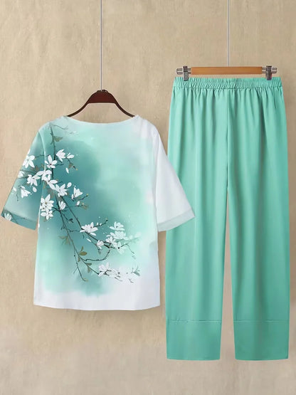 Breathable Floral Top & Pants Set – Perfect Summer Outfit