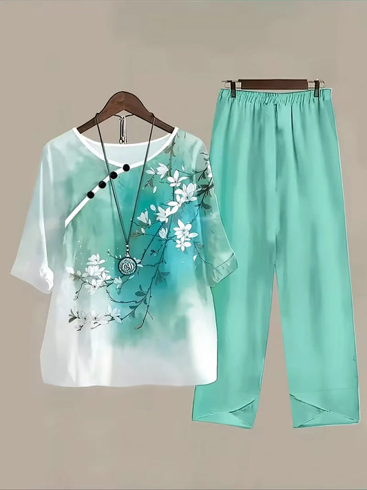 Breathable Floral Top & Pants Set – Perfect Summer Outfit