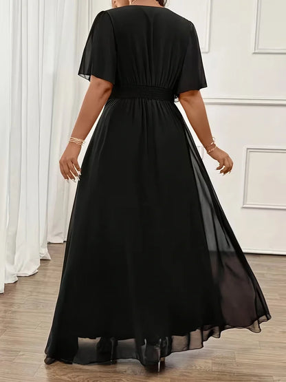 Flowy Flutter Sleeve Maxi Dress for Women — Elegant Plus Size Evening Gown