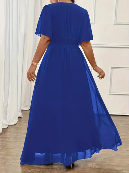 Flowy Flutter Sleeve Maxi Dress for Women — Elegant Plus Size Evening Gown