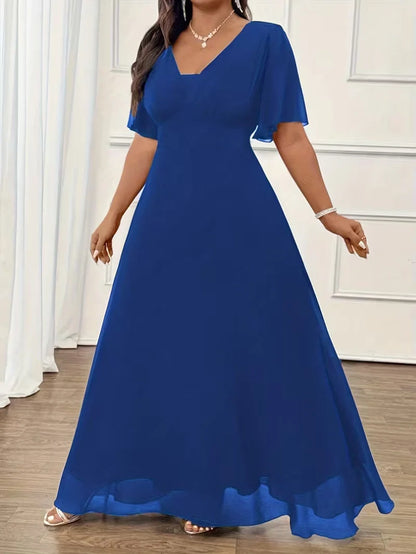 Flowy Flutter Sleeve Maxi Dress for Women — Elegant Plus Size Evening Gown
