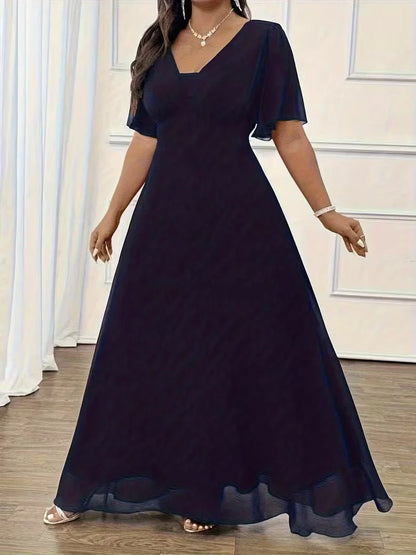 Flowy Flutter Sleeve Maxi Dress for Women — Elegant Plus Size Evening Gown