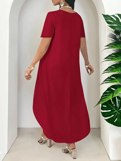 Irregular Hem Longline Top and Wide Leg Pants Set for Women — Plus Size Two Tone Co-ord