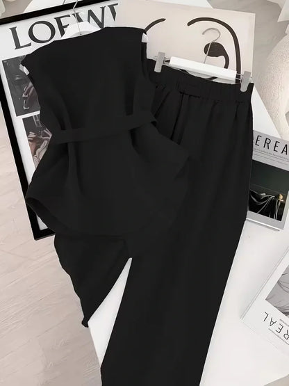 Belted Sleeveless Top and Straight Leg Pants Co-ord Set for Women