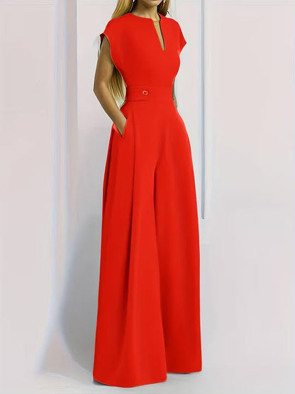 Women’s Wide Leg Jumpsuit Tailored Fit with Structured Waist for Effortless Style