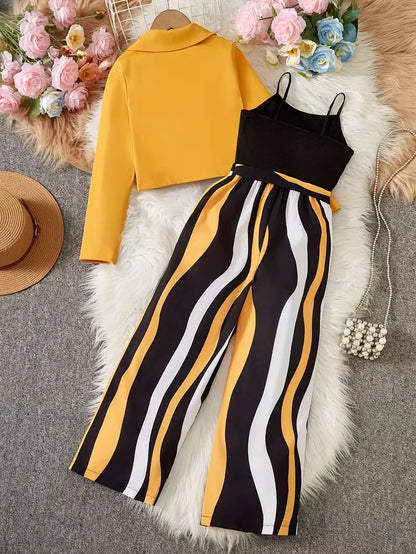 Girls Two Piece Jumpsuit Set with Structured Jacket and Belted Waist Fit