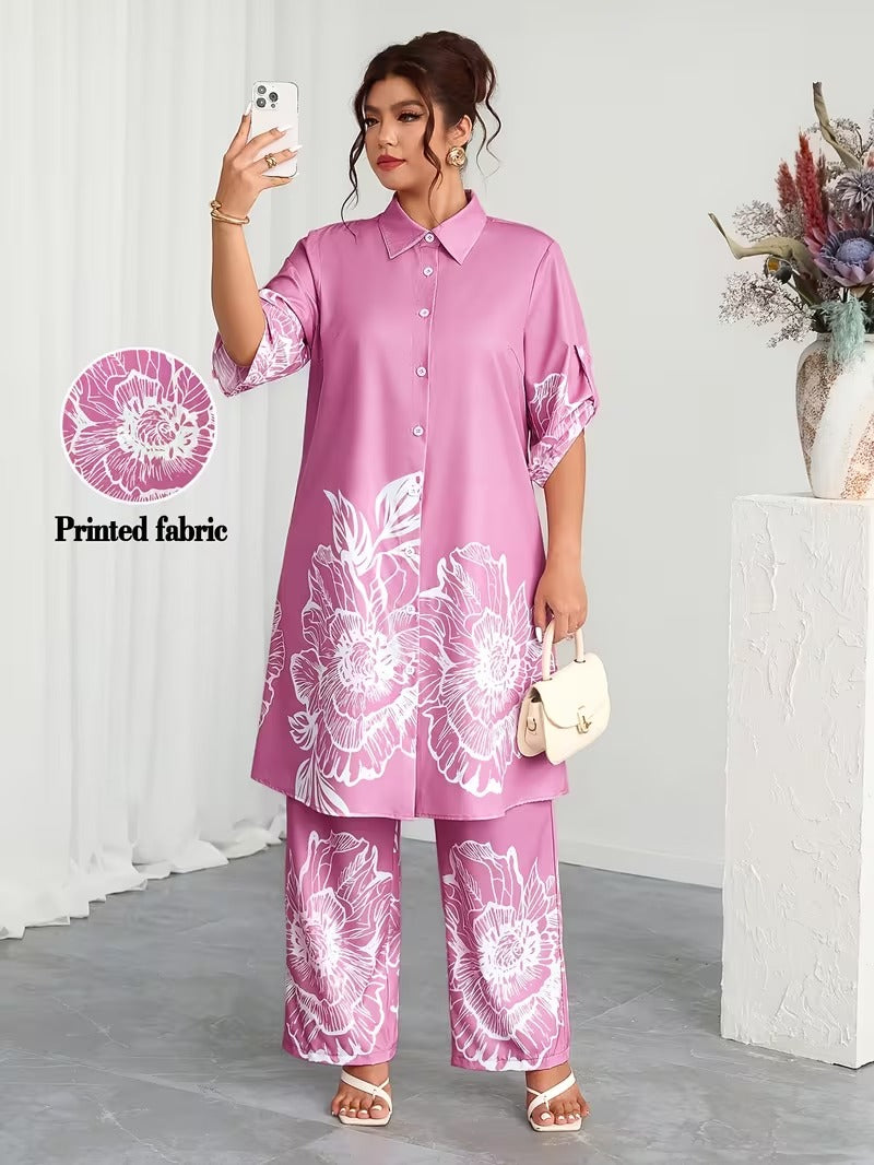 Plus Size Elegant Printed Co-Ord Set