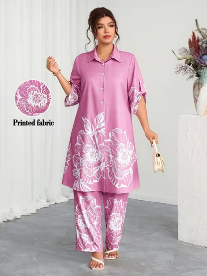 Plus Size Elegant Printed Co-Ord Set