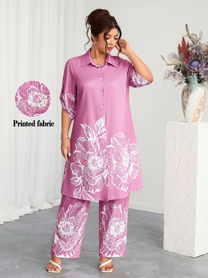 Plus Size Elegant Printed Co-Ord Set