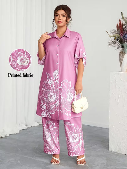 Plus Size Elegant Printed Co-Ord Set