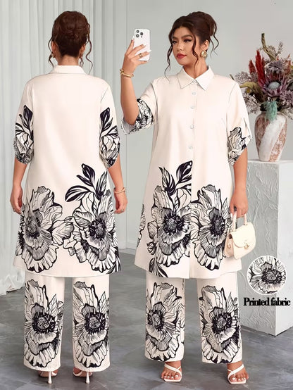 Plus Size Elegant Printed Co-Ord Set