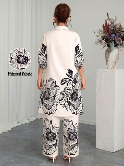 Plus Size Elegant Printed Co-Ord Set
