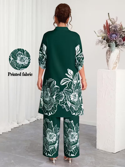 Plus Size Elegant Printed Co-Ord Set