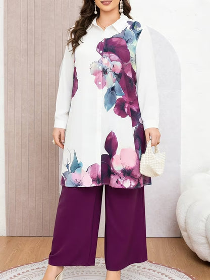 Plus Size Elegant Printed Co-Ord Set
