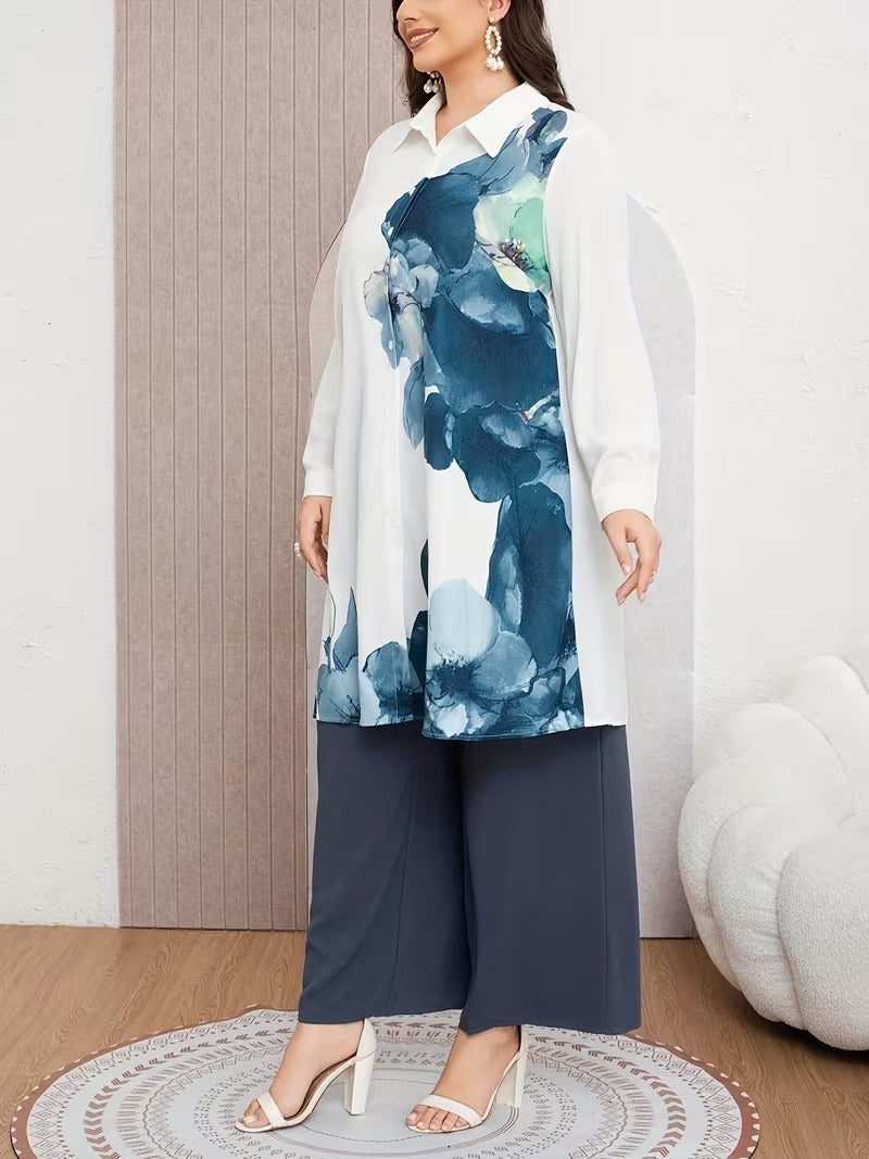 Plus Size Elegant Printed Co-Ord Set