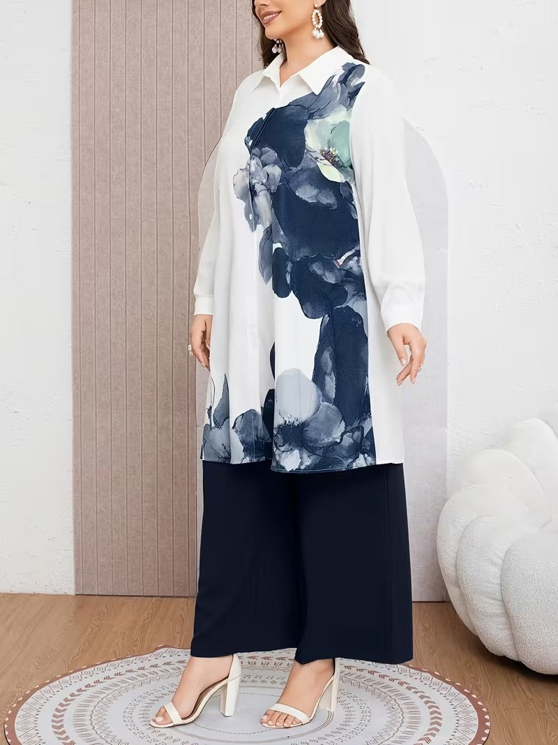 Plus Size Elegant Printed Co-Ord Set