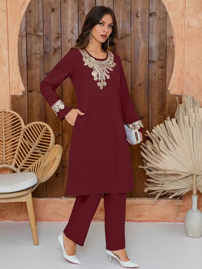 Luxury Floral Embroidered Pants Set