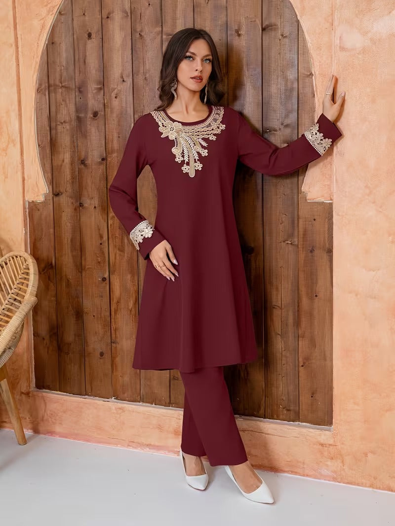 Luxury Floral Embroidered Pants Set