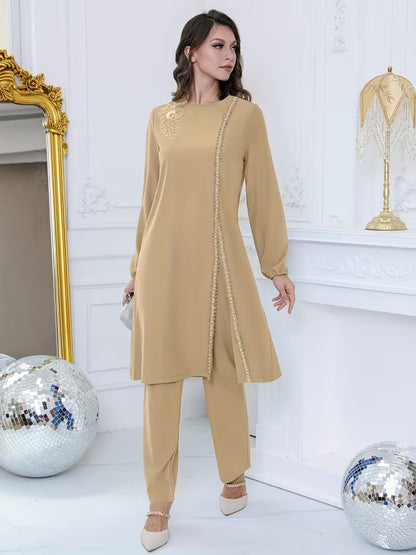 Luxury Floral Embroidered Pants Set