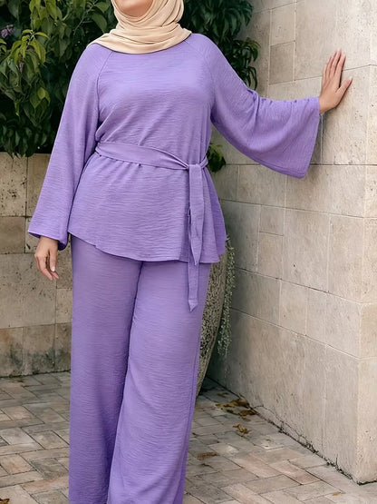 Flared Sleeve Abaya Pants Set
