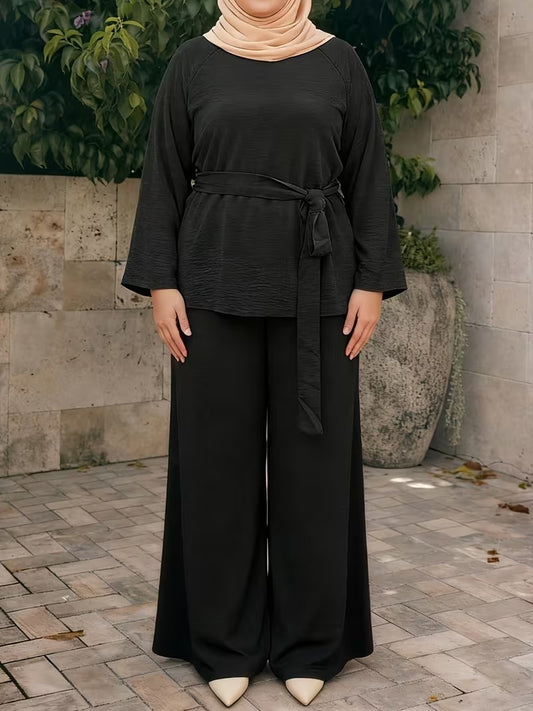 Flared Sleeve Abaya Pants Set